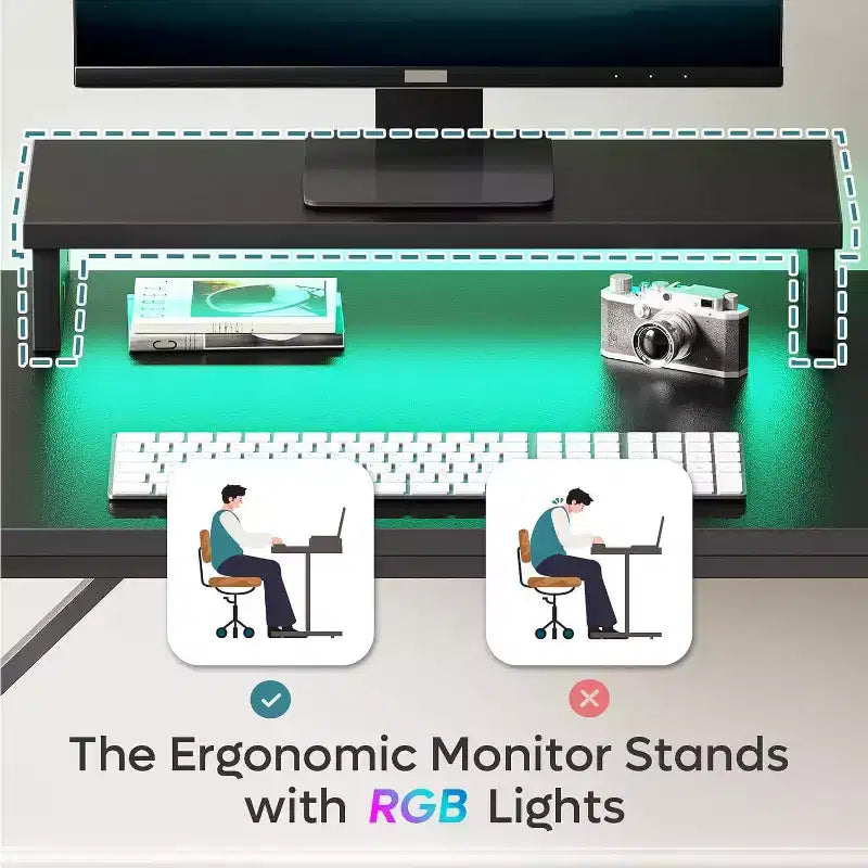 Bestier Scrivania da Gaming 42 Piccola Scrivania per Computer per Ufficio Domestico con Luci LED e Supporto per Monitor