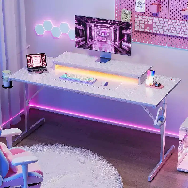Bestier Scrivania da Gaming 42 Piccola Scrivania per Computer per Ufficio Domestico con Luci LED e Supporto per Monitor