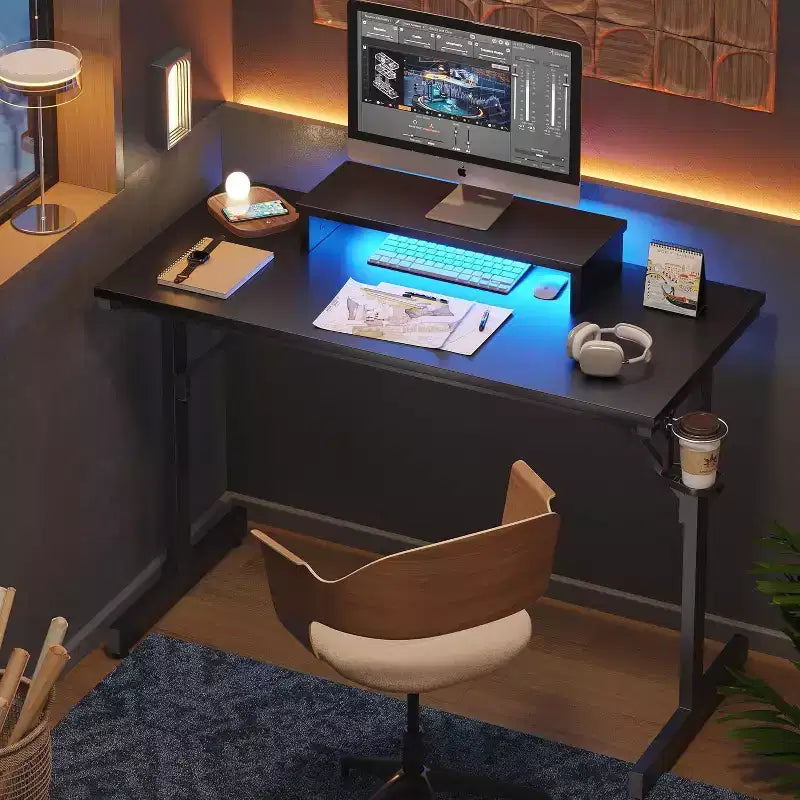 Bestier Gaming Desk 42 Small Computer Desk for Home Office with LED Lights & Monitor Stand
