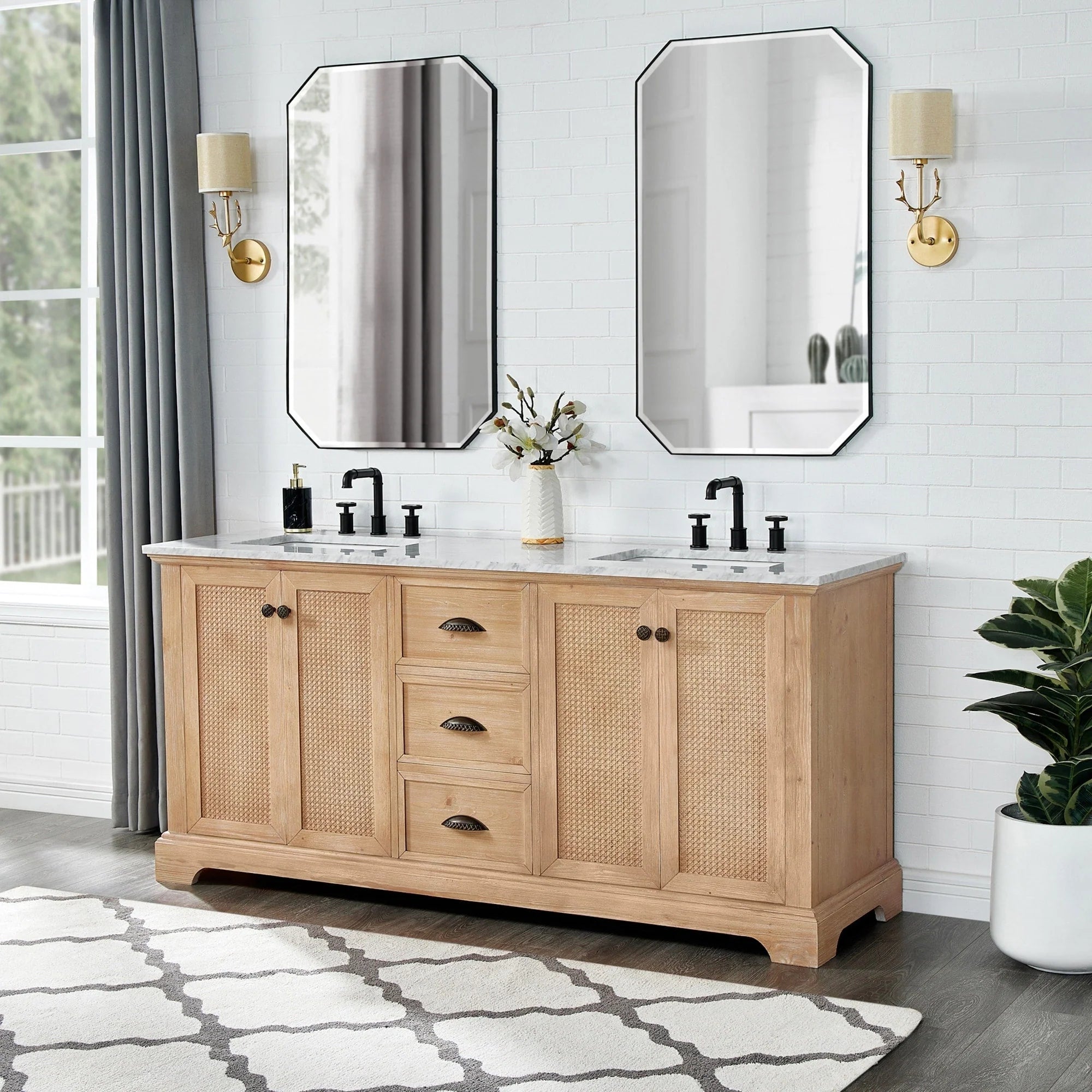 Mobile bagno Hervas con top in marmo naturale senza specchio