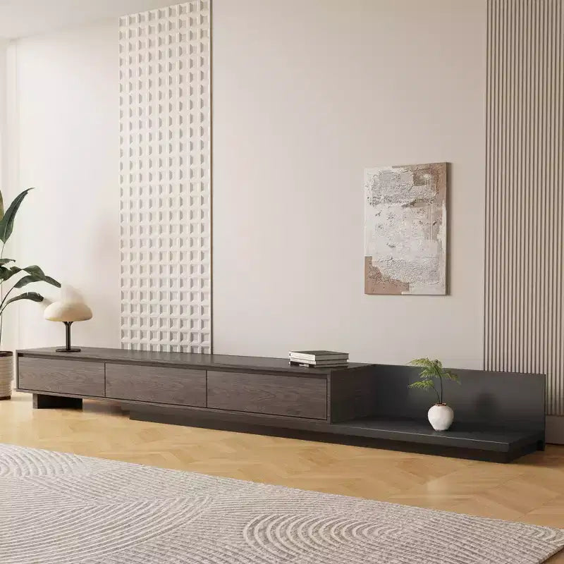 Luck Live Contemporary 78.7in modern expandable TV stand in Dark Walnut, media console with 3 drawers