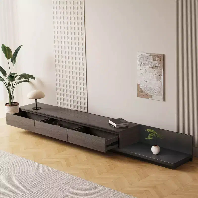 Luck Live Contemporary 78.7in modern expandable TV stand in Dark Walnut, media console with 3 drawers