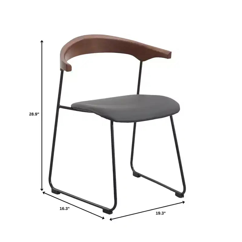 LeisureMod Upholstered Dining Chair in Leather with Beech Back and Iron Legs Set of 4 Lyra Series