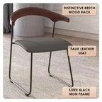 LeisureMod Upholstered Dining Chair in Leather with Beech Back and Iron Legs Set of 4 Lyra Series