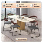 LeisureMod Upholstered Dining Chair in Leather with Beech Back and Iron Legs Set of 4 Lyra Series