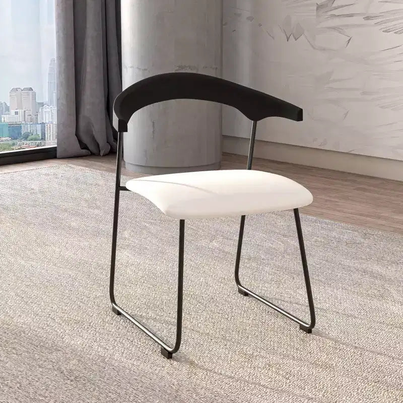 LeisureMod Upholstered Dining Chair in Leather with Beech Back and Iron Legs Set of 4 Lyra Series