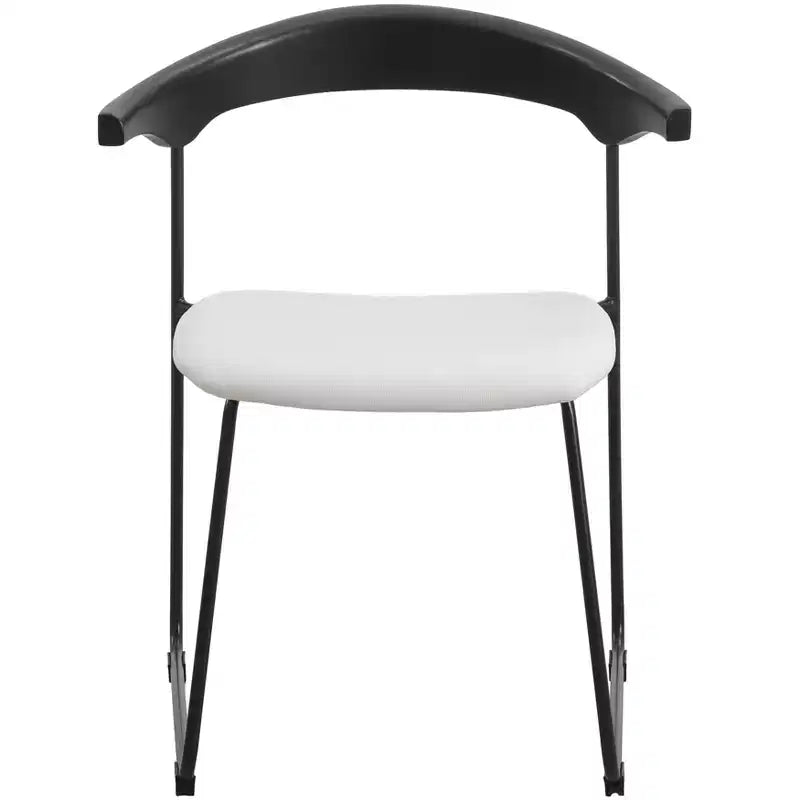 LeisureMod Upholstered Dining Chair in Leather with Beech Back and Iron Legs Set of 4 Lyra Series