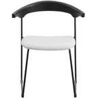 LeisureMod Upholstered Dining Chair in Leather with Beech Back and Iron Legs Set of 4 Lyra Series