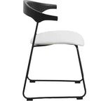 LeisureMod Upholstered Dining Chair in Leather with Beech Back and Iron Legs Set of 4 Lyra Series