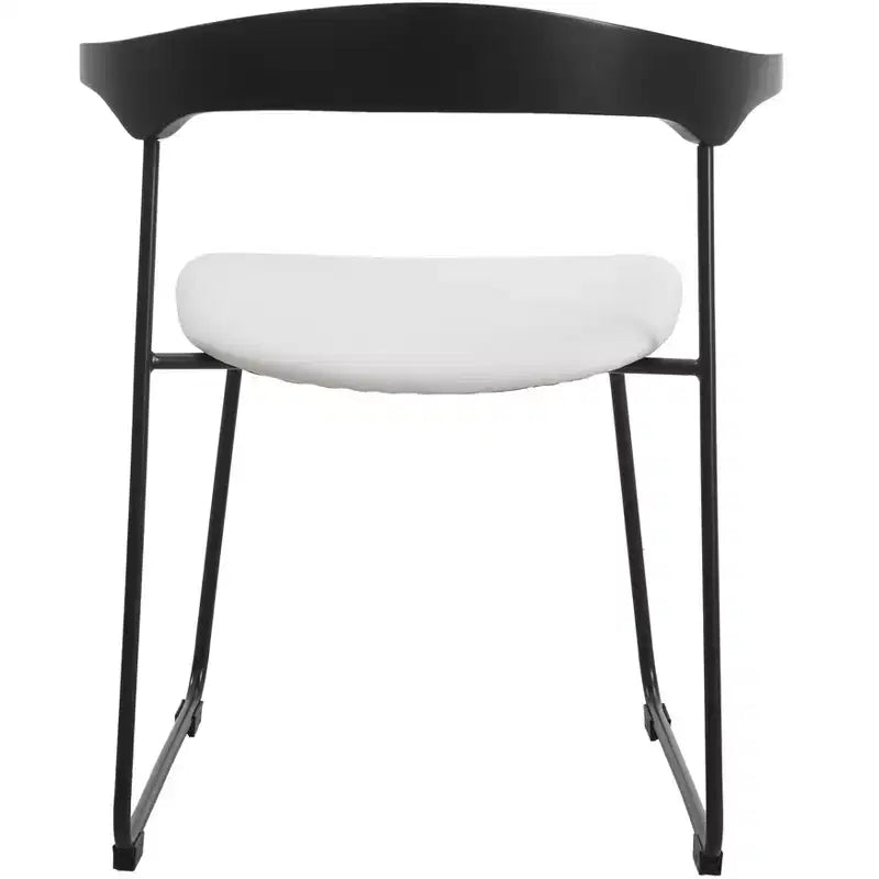 LeisureMod Upholstered Dining Chair in Leather with Beech Back and Iron Legs Set of 4 Lyra Series