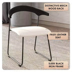LeisureMod Upholstered Dining Chair in Leather with Beech Back and Iron Legs Set of 4 Lyra Series