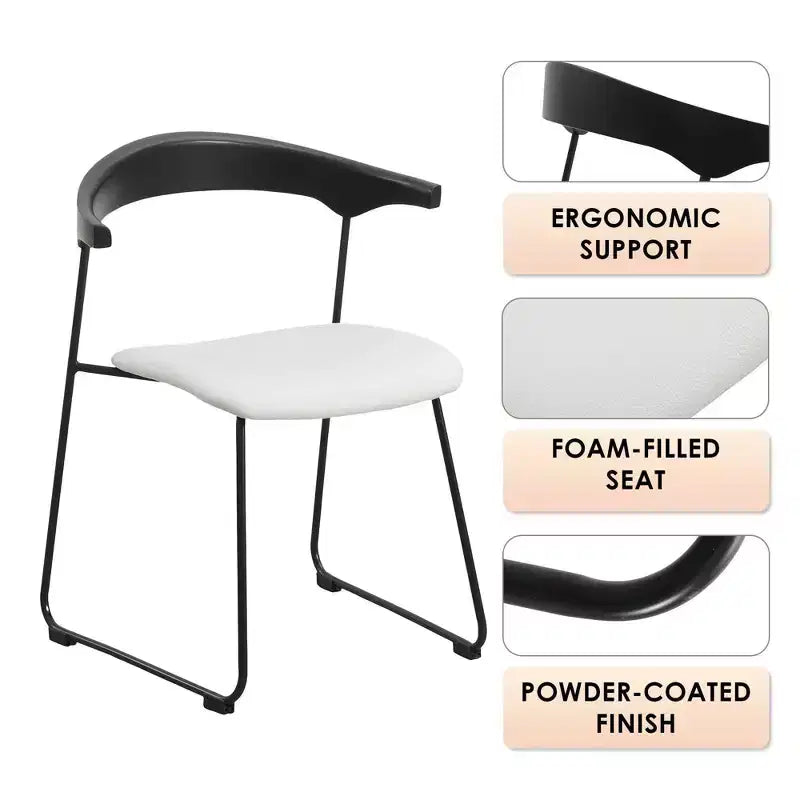 LeisureMod Upholstered Dining Chair in Leather with Beech Back and Iron Legs Set of 4 Lyra Series