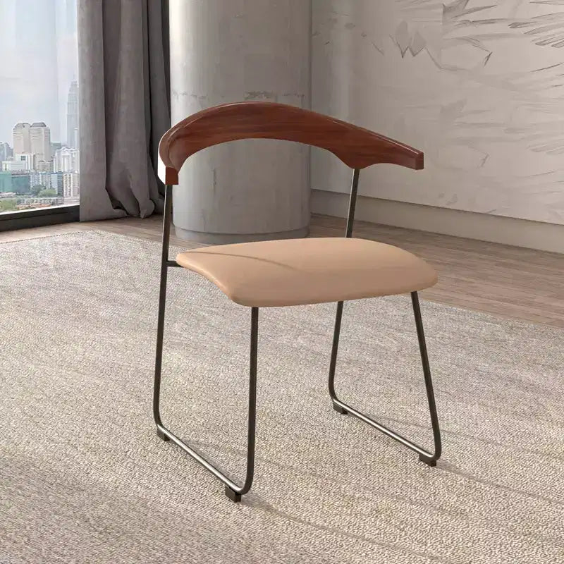LeisureMod Upholstered Dining Chair in Leather with Beech Back and Iron Legs Set of 4 Lyra Series