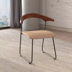 LeisureMod Upholstered Dining Chair in Leather with Beech Back and Iron Legs Set of 4 Lyra Series