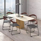LeisureMod Upholstered Dining Chair in Leather with Beech Back and Iron Legs Set of 4 Lyra Series