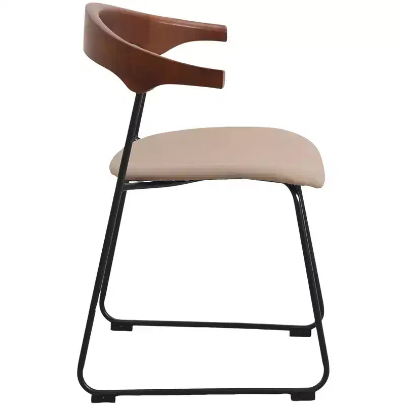 LeisureMod Upholstered Dining Chair in Leather with Beech Back and Iron Legs Set of 4 Lyra Series