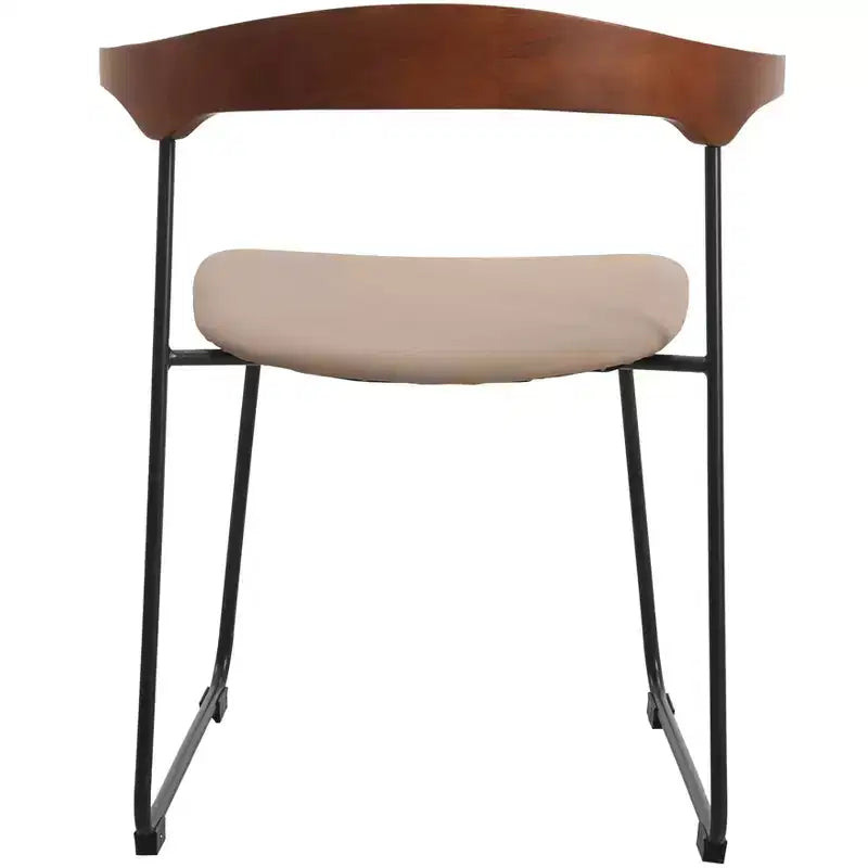 LeisureMod Upholstered Dining Chair in Leather with Beech Back and Iron Legs Set of 4 Lyra Series