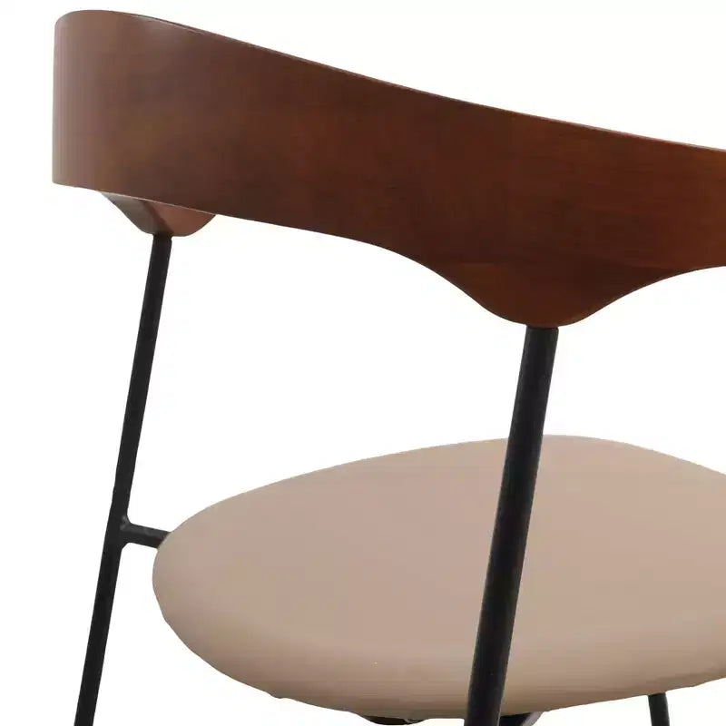 LeisureMod Upholstered Dining Chair in Leather with Beech Back and Iron Legs Set of 4 Lyra Series