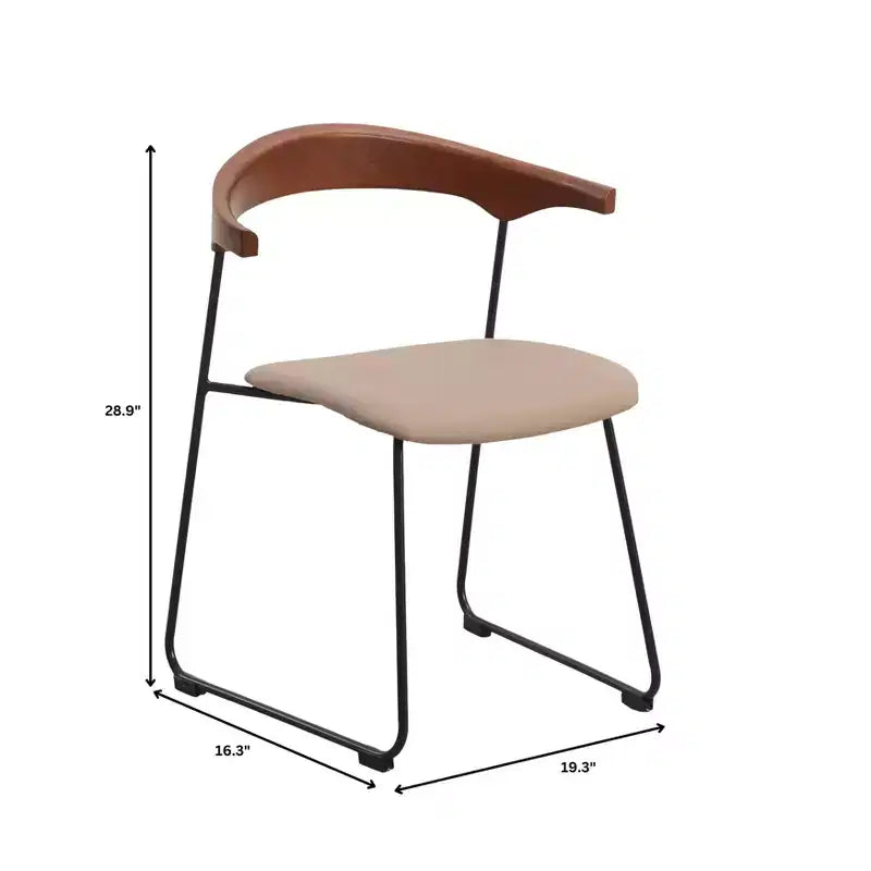LeisureMod Upholstered Dining Chair in Leather with Beech Back and Iron Legs Set of 4 Lyra Series