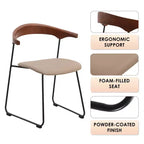 LeisureMod Upholstered Dining Chair in Leather with Beech Back and Iron Legs Set of 4 Lyra Series
