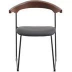 LeisureMod Upholstered Dining Chair in Leather with Beech Back and Iron Legs Set of 4 Lyra Series
