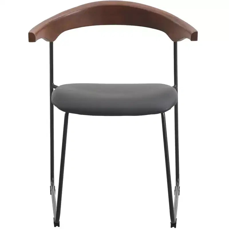 LeisureMod Upholstered Dining Chair in Leather with Beech Back and Iron Legs Set of 4 Lyra Series