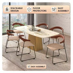 LeisureMod Upholstered Dining Chair in Leather with Beech Back and Iron Legs Set of 4 Lyra Series