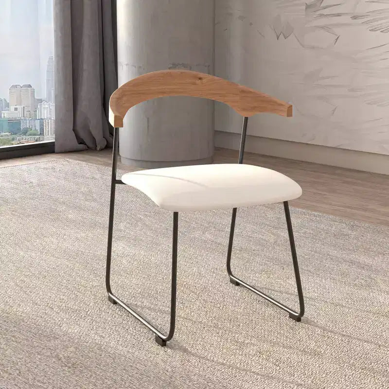 LeisureMod Upholstered Dining Chair in Leather with Beech Back and Iron Legs Set of 4 Lyra Series