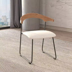 LeisureMod Upholstered Dining Chair in Leather with Beech Back and Iron Legs Set of 4 Lyra Series