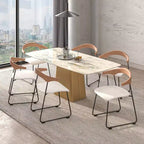 LeisureMod Upholstered Dining Chair in Leather with Beech Back and Iron Legs Set of 4 Lyra Series