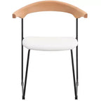 LeisureMod Upholstered Dining Chair in Leather with Beech Back and Iron Legs Set of 4 Lyra Series