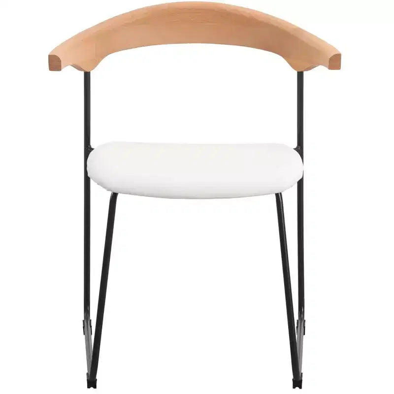LeisureMod Upholstered Dining Chair in Leather with Beech Back and Iron Legs Set of 4 Lyra Series