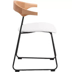 LeisureMod Upholstered Dining Chair in Leather with Beech Back and Iron Legs Set of 4 Lyra Series