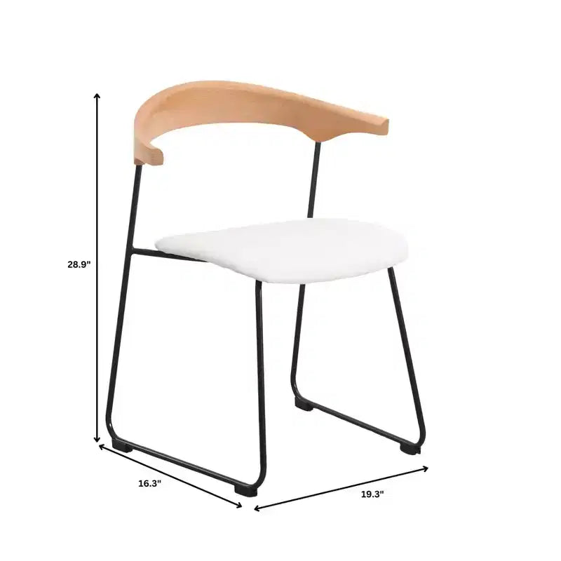 LeisureMod Upholstered Dining Chair in Leather with Beech Back and Iron Legs Set of 4 Lyra Series