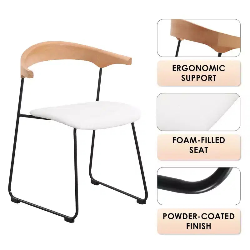 LeisureMod Upholstered Dining Chair in Leather with Beech Back and Iron Legs Set of 4 Lyra Series