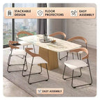 LeisureMod Upholstered Dining Chair in Leather with Beech Back and Iron Legs Set of 4 Lyra Series