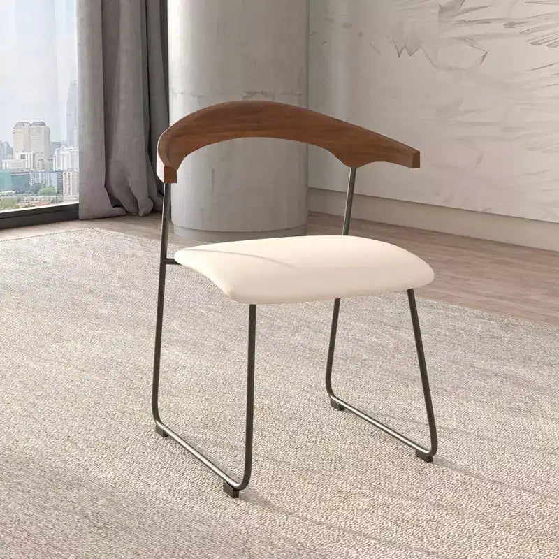 LeisureMod Upholstered Dining Chair in Leather with Beech Back and Iron Legs Set of 4 Lyra Series