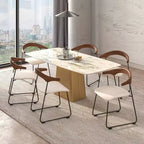 LeisureMod Upholstered Dining Chair in Leather with Beech Back and Iron Legs Set of 4 Lyra Series