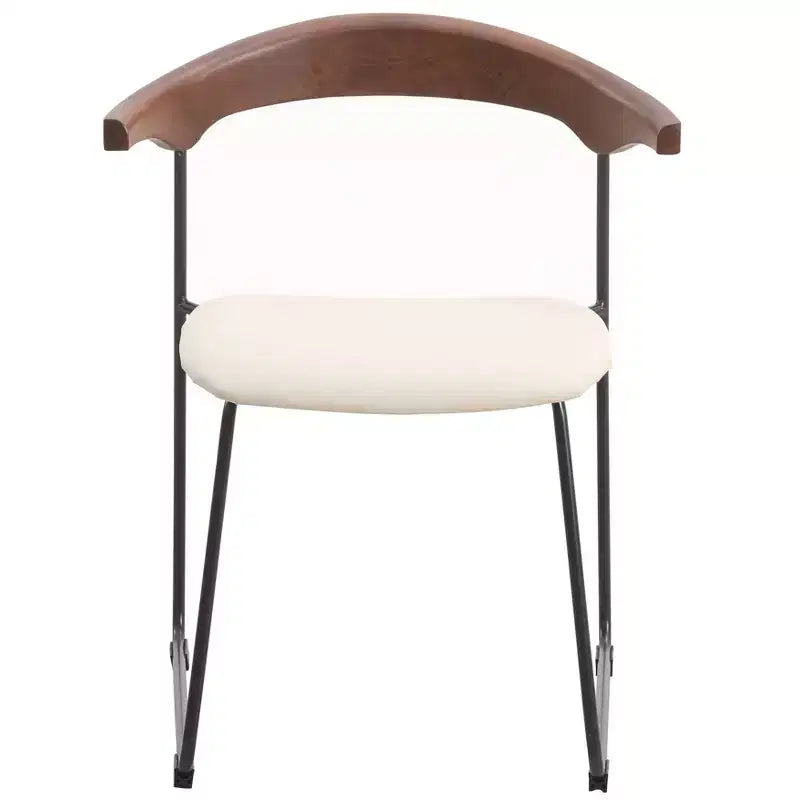 LeisureMod Upholstered Dining Chair in Leather with Beech Back and Iron Legs Set of 4 Lyra Series