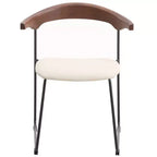 LeisureMod Upholstered Dining Chair in Leather with Beech Back and Iron Legs Set of 4 Lyra Series