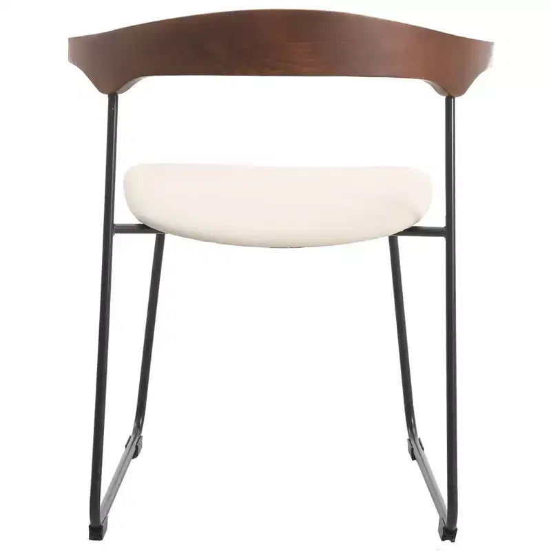 LeisureMod Upholstered Dining Chair in Leather with Beech Back and Iron Legs Set of 4 Lyra Series