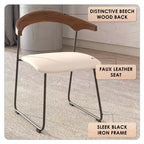 LeisureMod Upholstered Dining Chair in Leather with Beech Back and Iron Legs Set of 4 Lyra Series