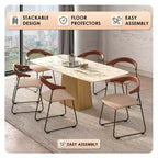 LeisureMod Upholstered Dining Chair in Leather with Beech Back and Iron Legs Set of 4 Lyra Series