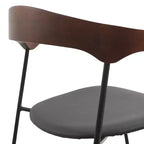 LeisureMod Upholstered Dining Chair in Leather with Beech Back and Iron Legs Set of 4 Lyra Series