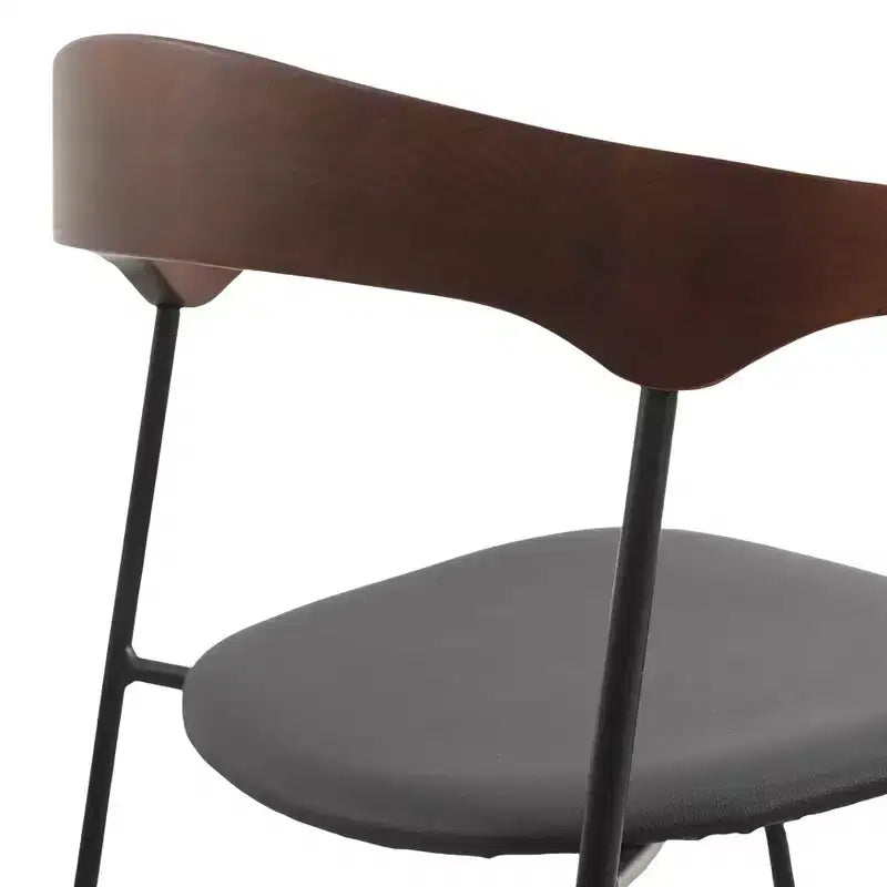 LeisureMod Upholstered Dining Chair in Leather with Beech Back and Iron Legs Set of 4 Lyra Series