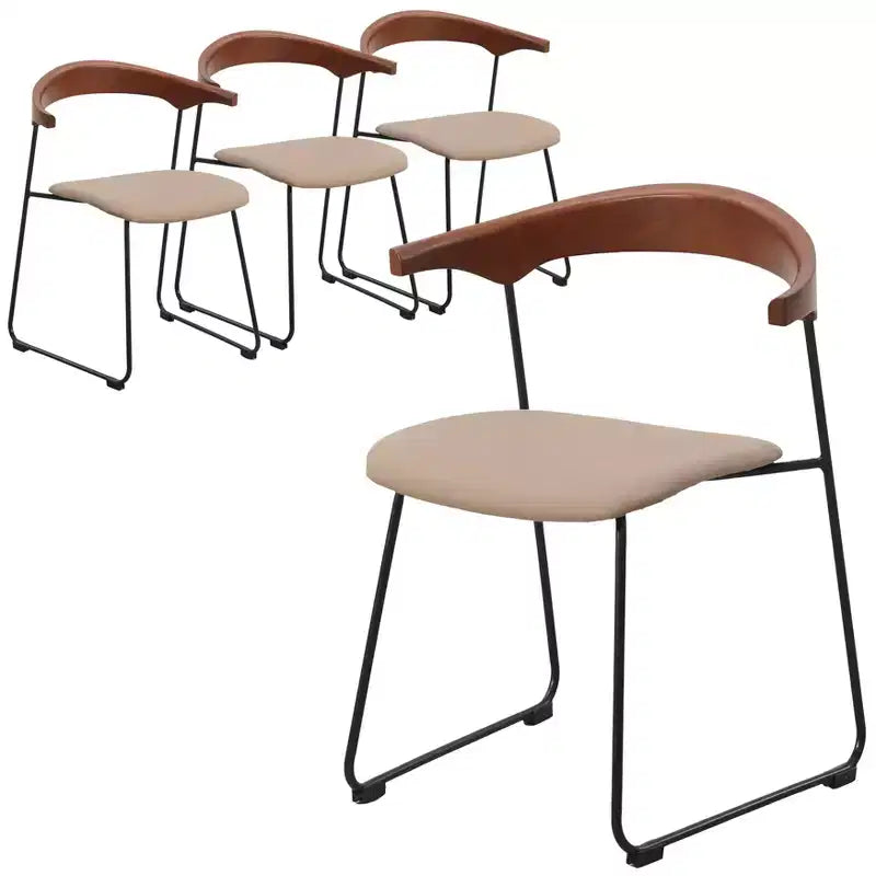 LeisureMod Upholstered Dining Chair in Leather with Beech Back and Iron Legs Set of 4 Lyra Series