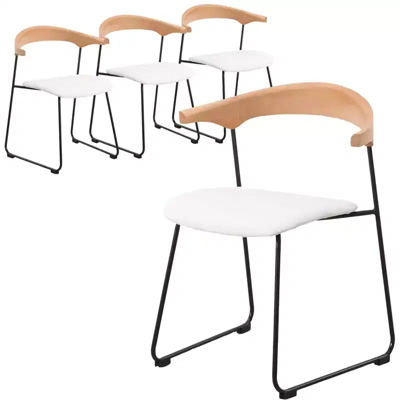 LeisureMod Upholstered Dining Chair in Leather with Beech Back and Iron Legs Set of 4 Lyra Series