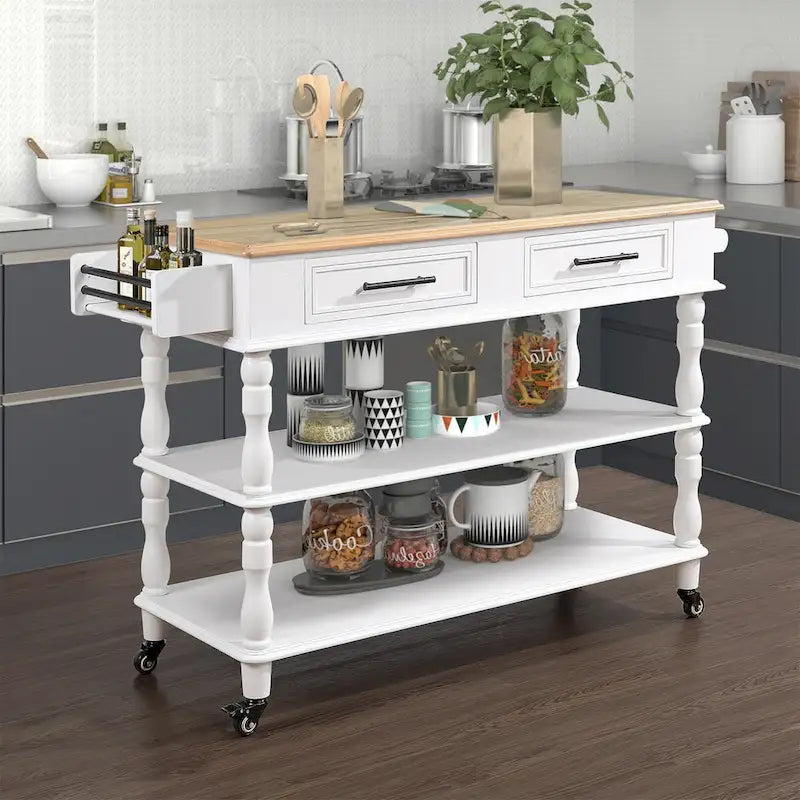 Rolling Kitchen Island with Storage, Wheels, Wine and Spice Rack