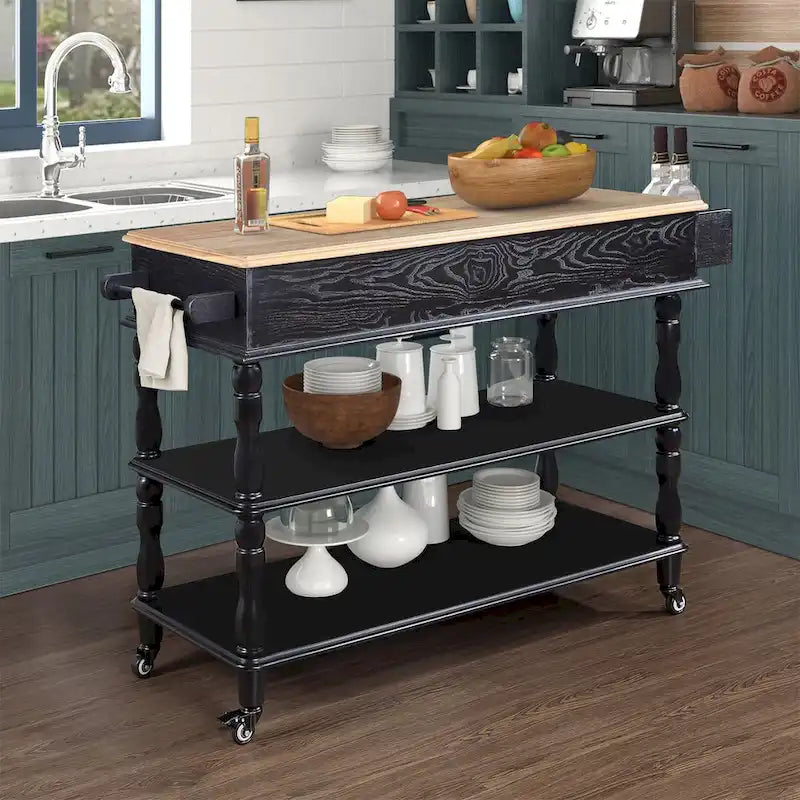 Rolling Kitchen Island with Storage, Wheels, Wine and Spice Rack