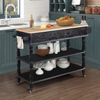Rolling Kitchen Island with Storage, Wheels, Wine and Spice Rack